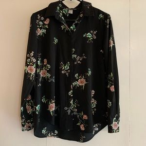 H&M Collared Long Sleeve Floral Print Blouse